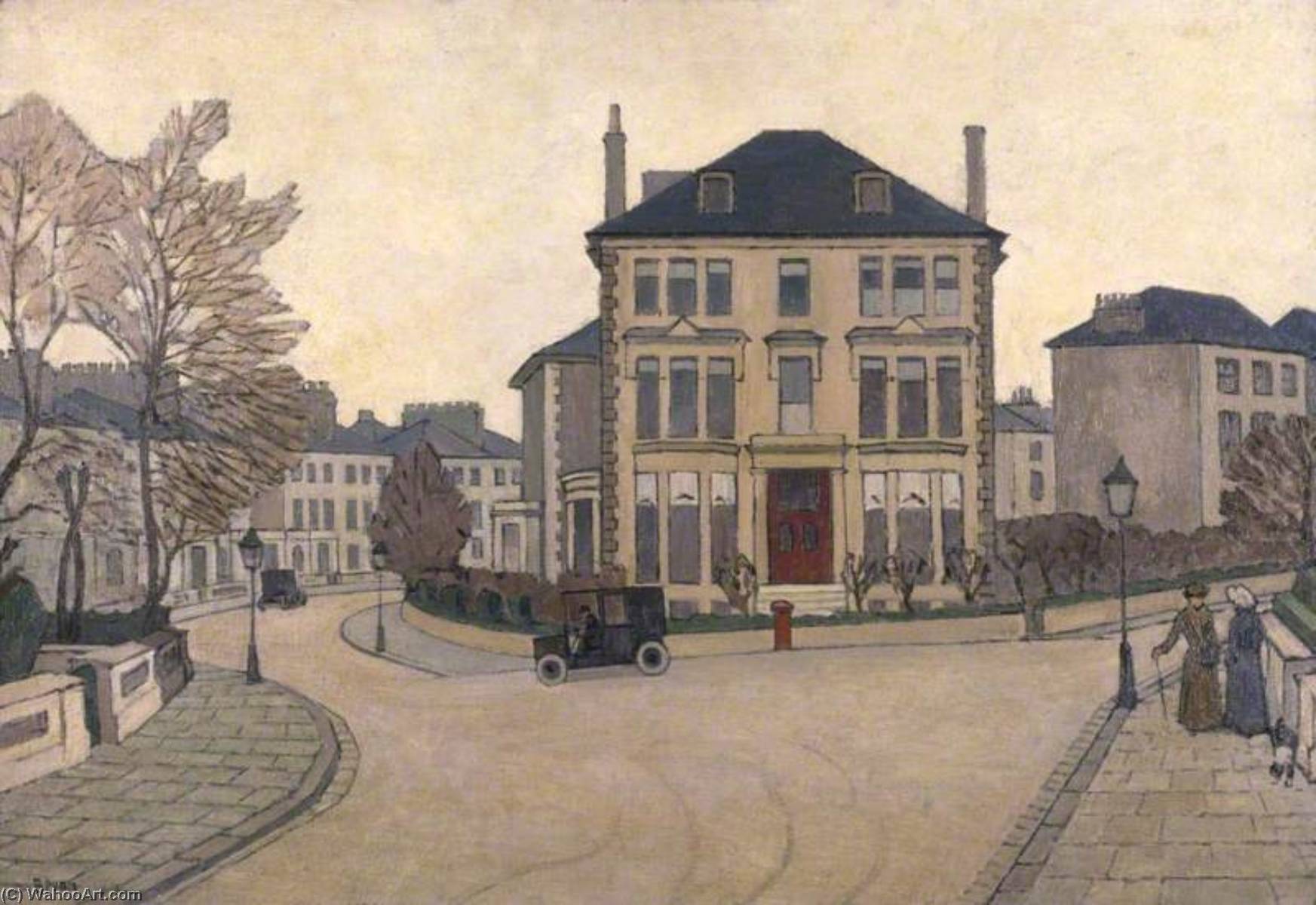 Wikioo.org - The Encyclopedia of Fine Arts - Painting, Artwork by Robert Polhill Bevan - A Street Scene in Belsize Park, a House at Hampstead, London