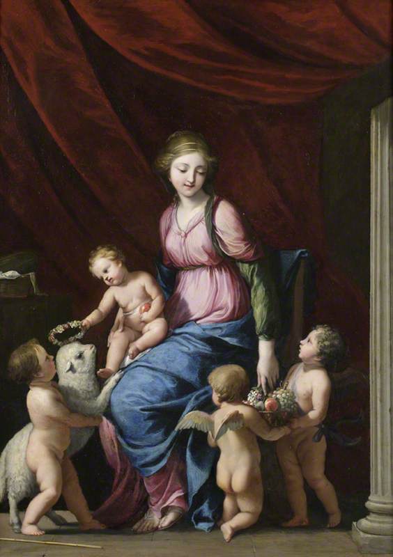 Wikioo.org - The Encyclopedia of Fine Arts - Painting, Artwork by Jacques De Stella - The Virgin and Child with Saint John the Baptist and Child Angels
