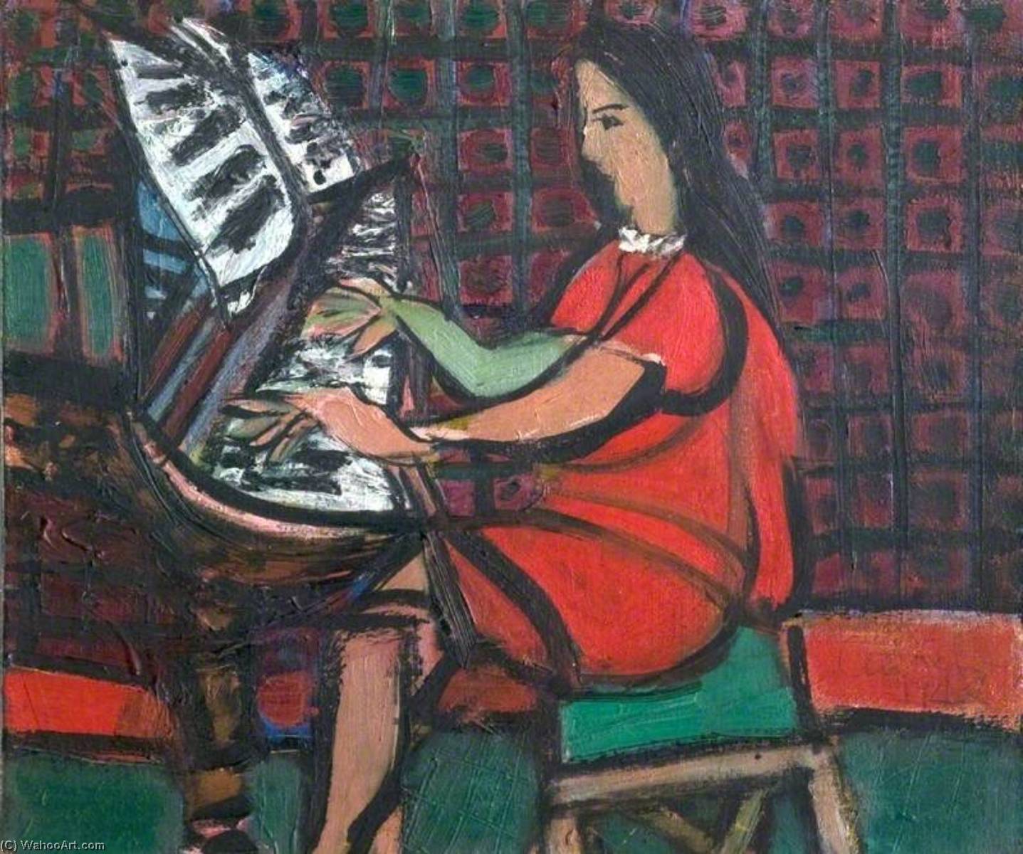 Wikioo.org – L'Enciclopedia delle Belle Arti - Pittura, Opere di Ceri Giraldus Richards - Ragazza ad un pianoforte