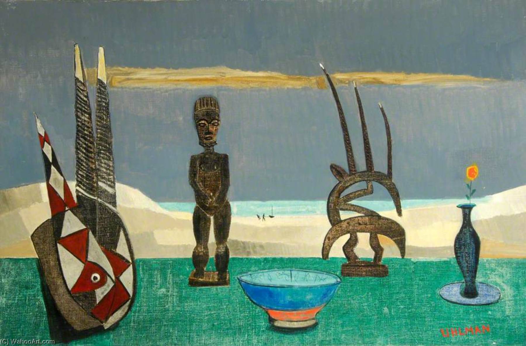 Wikioo.org - The Encyclopedia of Fine Arts - Painting, Artwork by Fred Uhlman - Still Life with African Figures