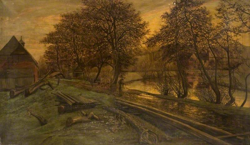 Wikioo.org - The Encyclopedia of Fine Arts - Painting, Artwork by Edwin Edwards - A Timberyard on the Wey, Guildford