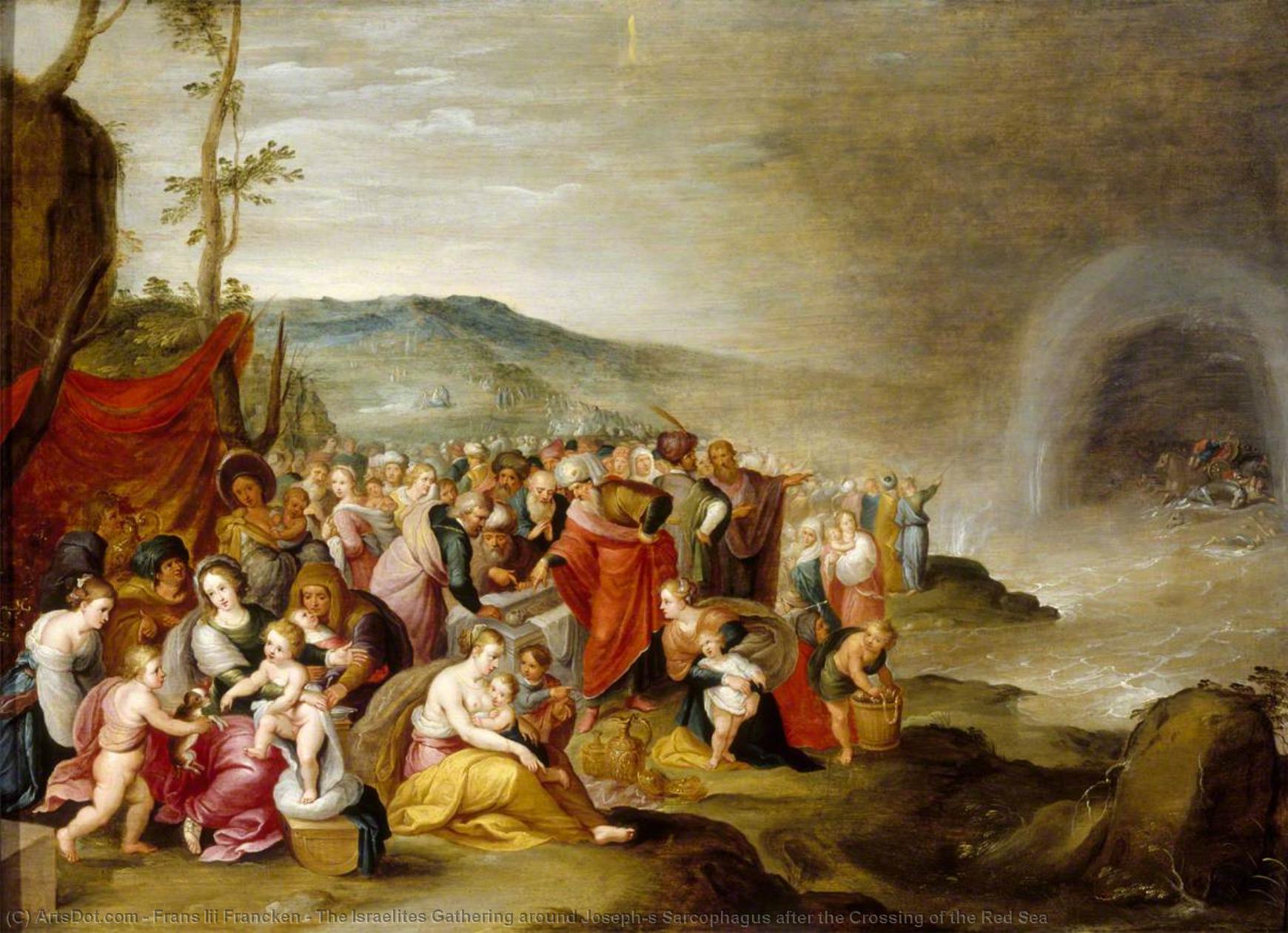 Wikioo.org - The Encyclopedia of Fine Arts - Painting, Artwork by Frans Iii Francken - The Israelites Gathering around Joseph's Sarcophagus after the Crossing of the Red Sea