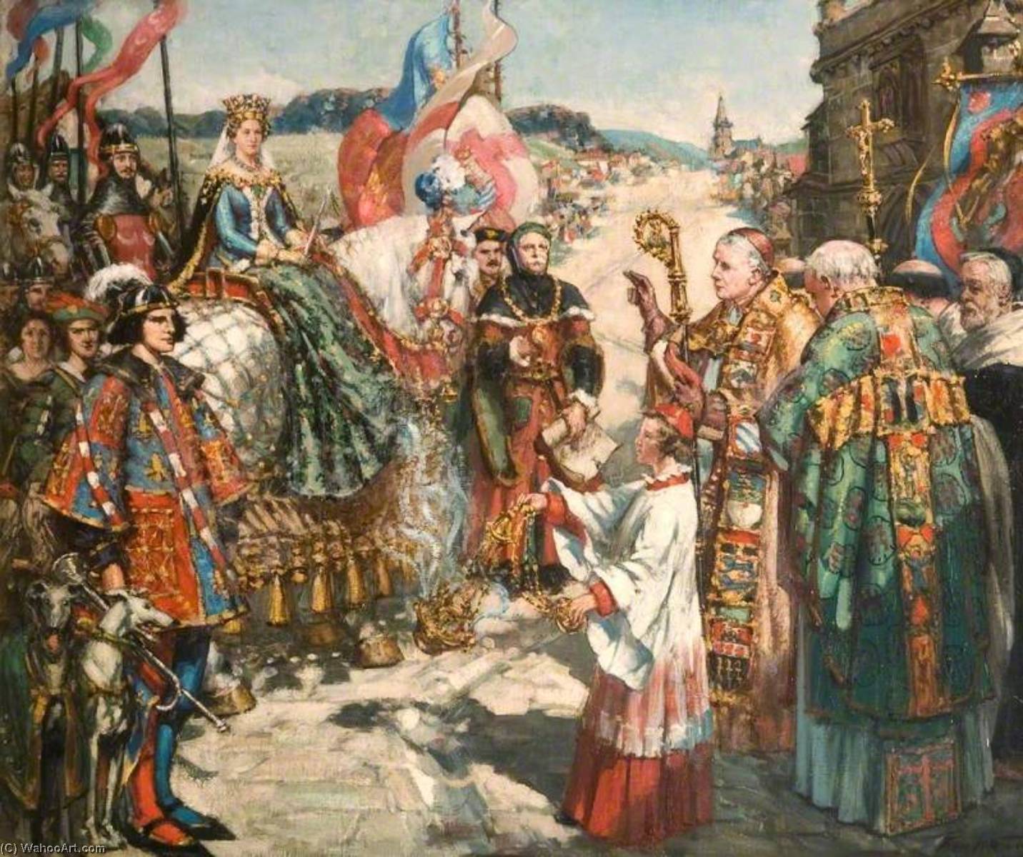 Wikioo.org - The Encyclopedia of Fine Arts - Painting, Artwork by Francis Henry Newbery - The Entry into Bridport, Dorset, of Joan of Navarre, Second Wife of Henry IV, January 1403