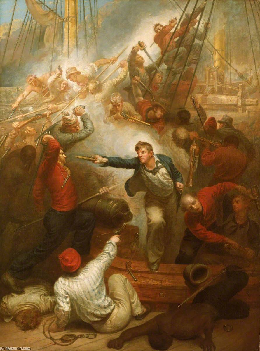 Wikioo.org - The Encyclopedia of Fine Arts - Painting, Artwork by Samuel Drummond - Captain William Rogers Capturing the 'Jeune Richard', 1 October 1807