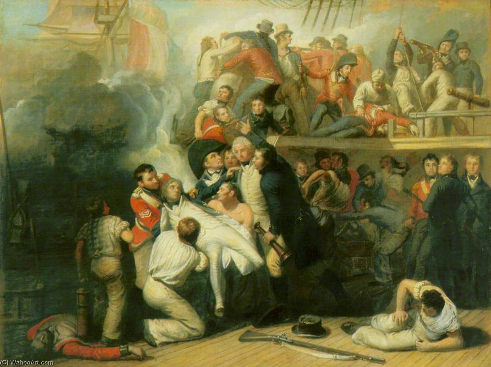 Wikioo.org - The Encyclopedia of Fine Arts - Painting, Artwork by Samuel Drummond - Death of Nelson Scene on the Deck of HMS 'Victory'