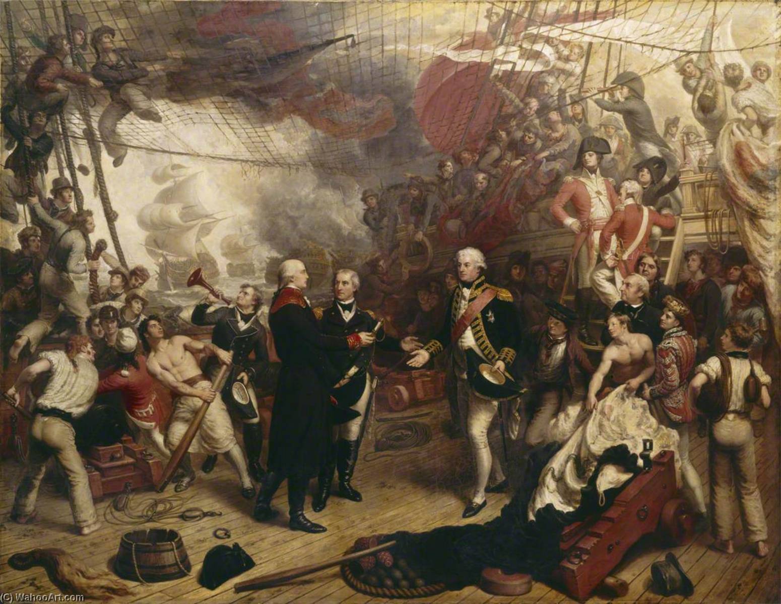 Wikioo.org - The Encyclopedia of Fine Arts - Painting, Artwork by Samuel Drummond - Admiral Duncan Receiving the Sword of the Dutch Admiral de Winter at the Battle of Camperdown, 11 October 1797