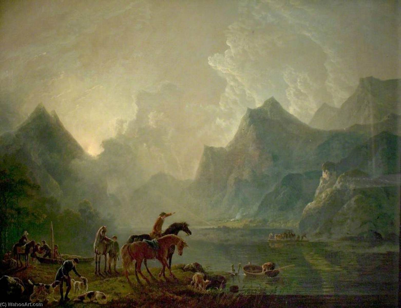 Wikioo.org - The Encyclopedia of Fine Arts - Painting, Artwork by George Barret The Elder - Llanberis Lake and Dolbadarn Castle