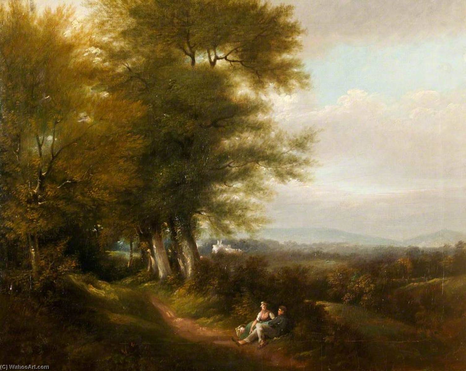 Wikioo.org - The Encyclopedia of Fine Arts - Painting, Artwork by George Barret The Elder - Landscape with Building and Figures