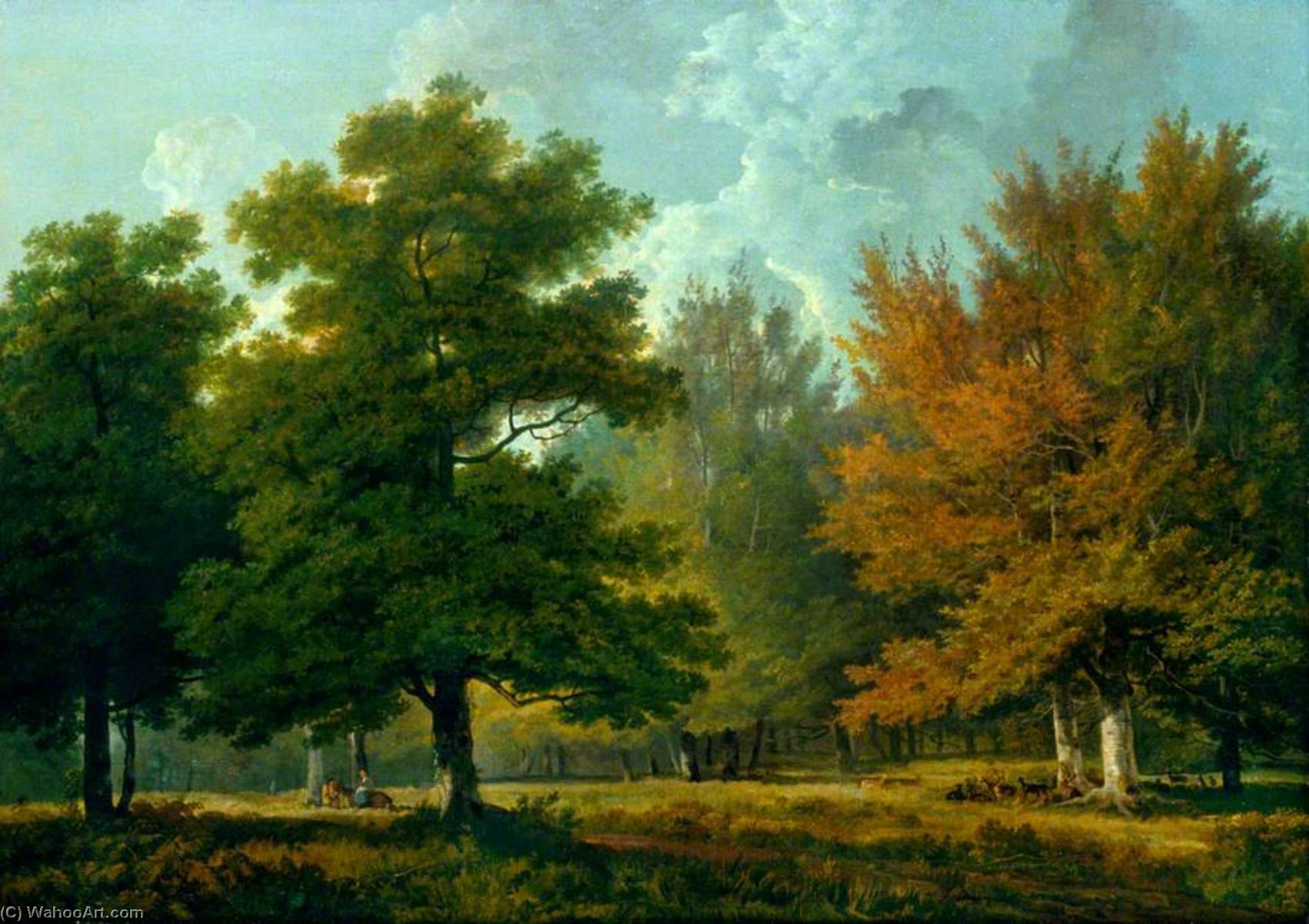 Wikioo.org - The Encyclopedia of Fine Arts - Painting, Artwork by George Barret The Elder - Landscape, Woodland Scene