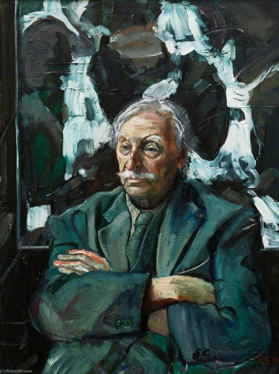Wikioo.org - The Encyclopedia of Fine Arts - Painting, Artwork by Peter Douglas Edwards - Sir Kyffin Williams in His Studio Seated in front of His Painting, ‘Waterfall, Cwmorthin’, 3rd–4th June, 2003