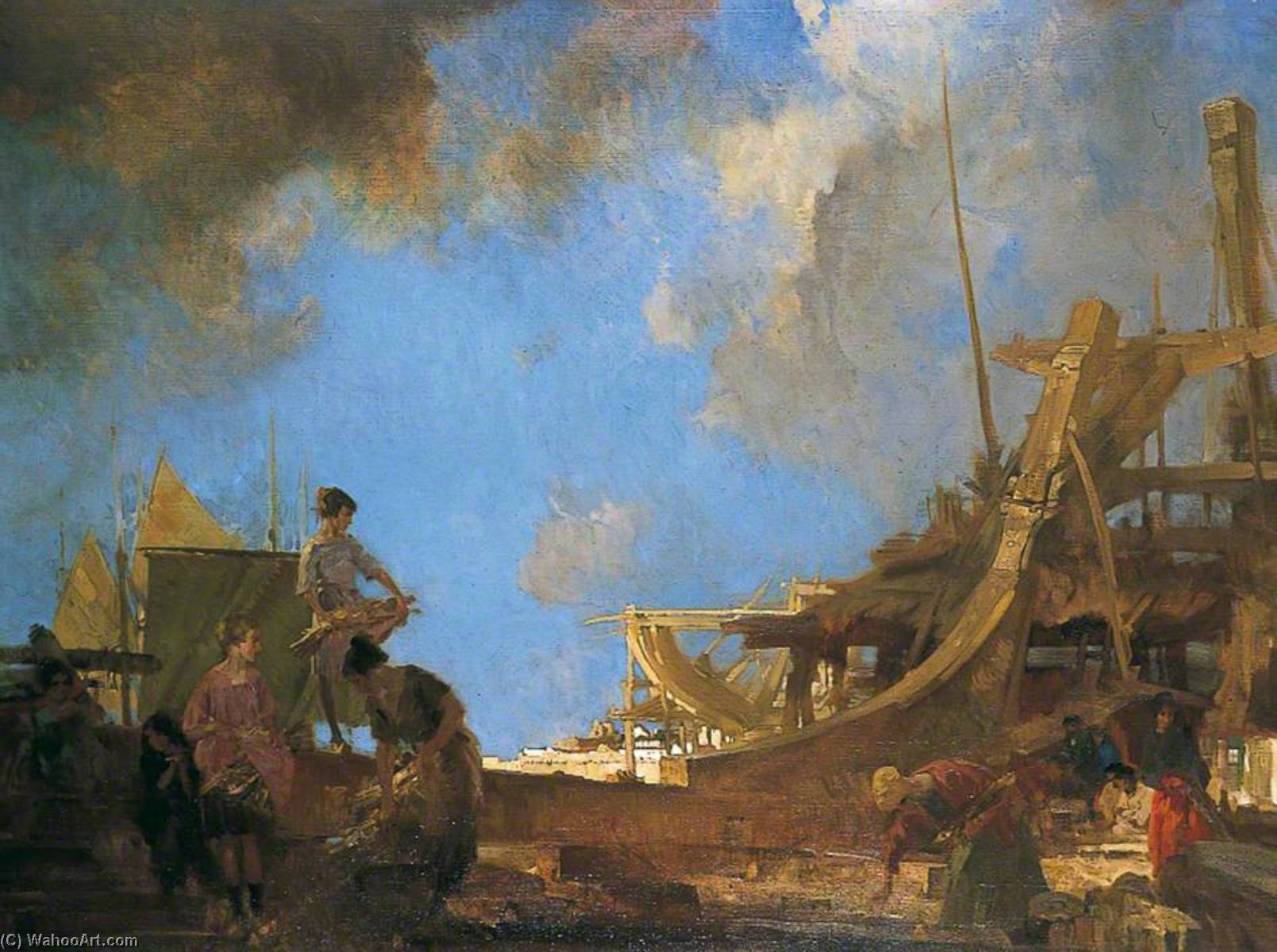 Wikioo.org - The Encyclopedia of Fine Arts - Painting, Artwork by William Russell Flint - Shipyard Gleaners