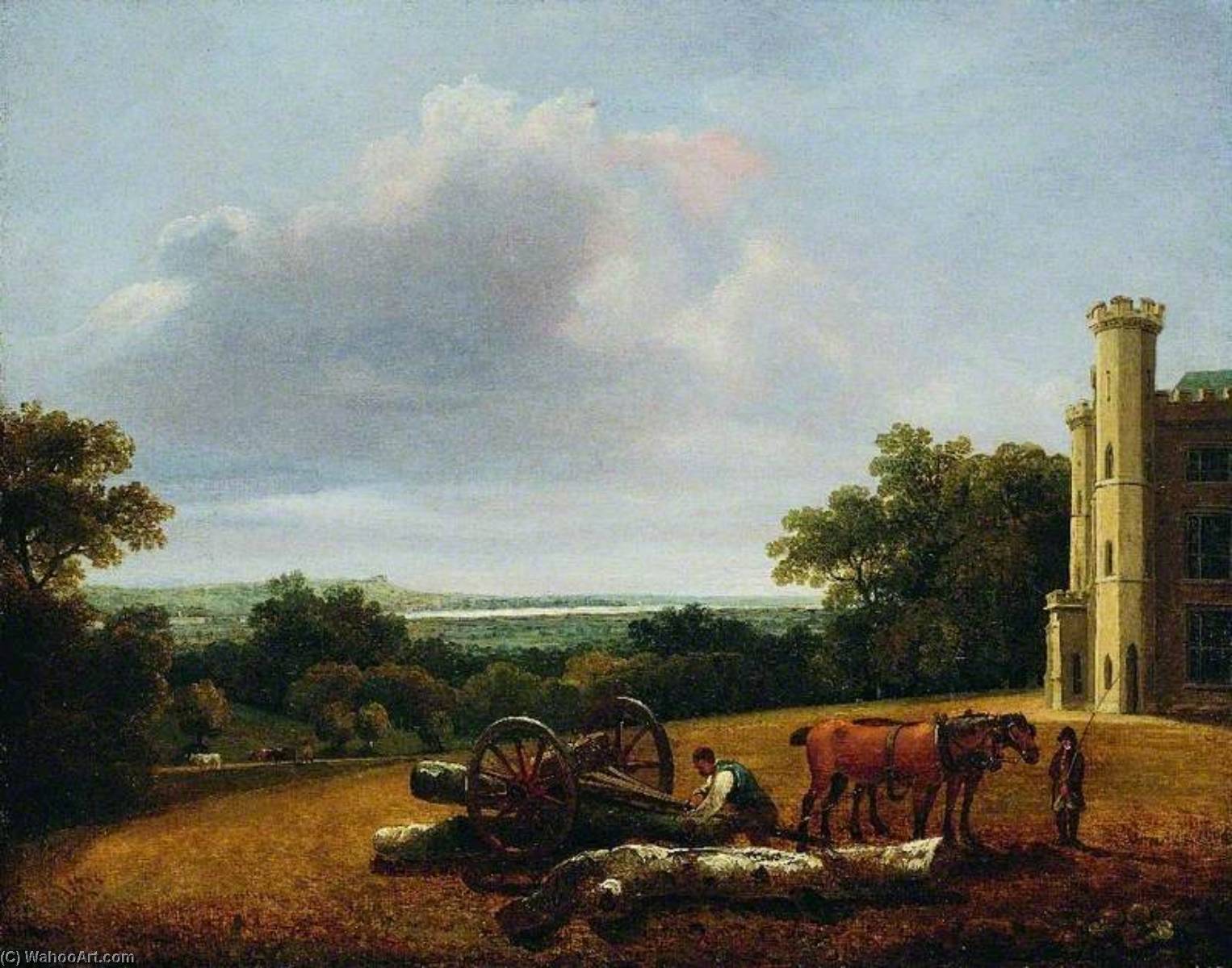 Wikioo.org - The Encyclopedia of Fine Arts - Painting, Artwork by George Arnald - Loading a Timber Wagon in the Park of Cave Castle, East Riding of Yorkshire