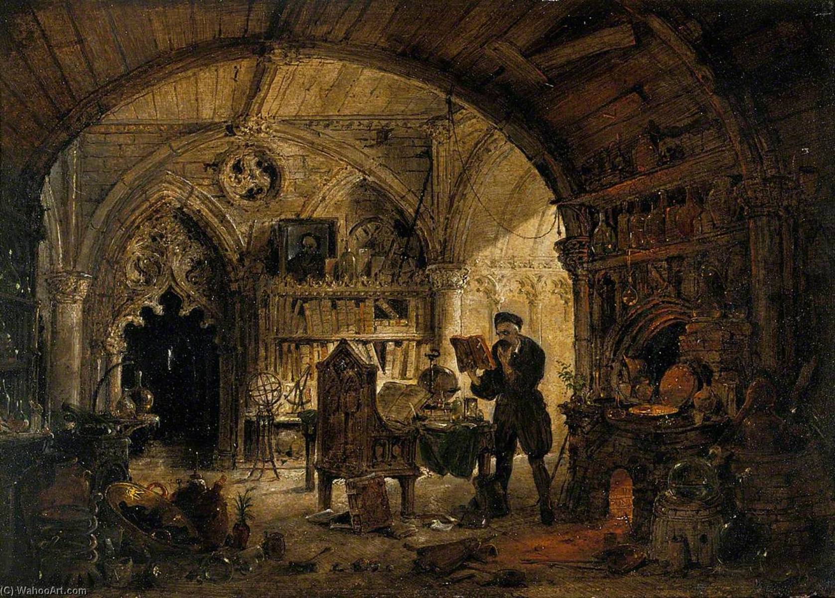 Wikioo.org - The Encyclopedia of Fine Arts - Painting, Artwork by James Nasmyth - An Alchemist in His Laboratory