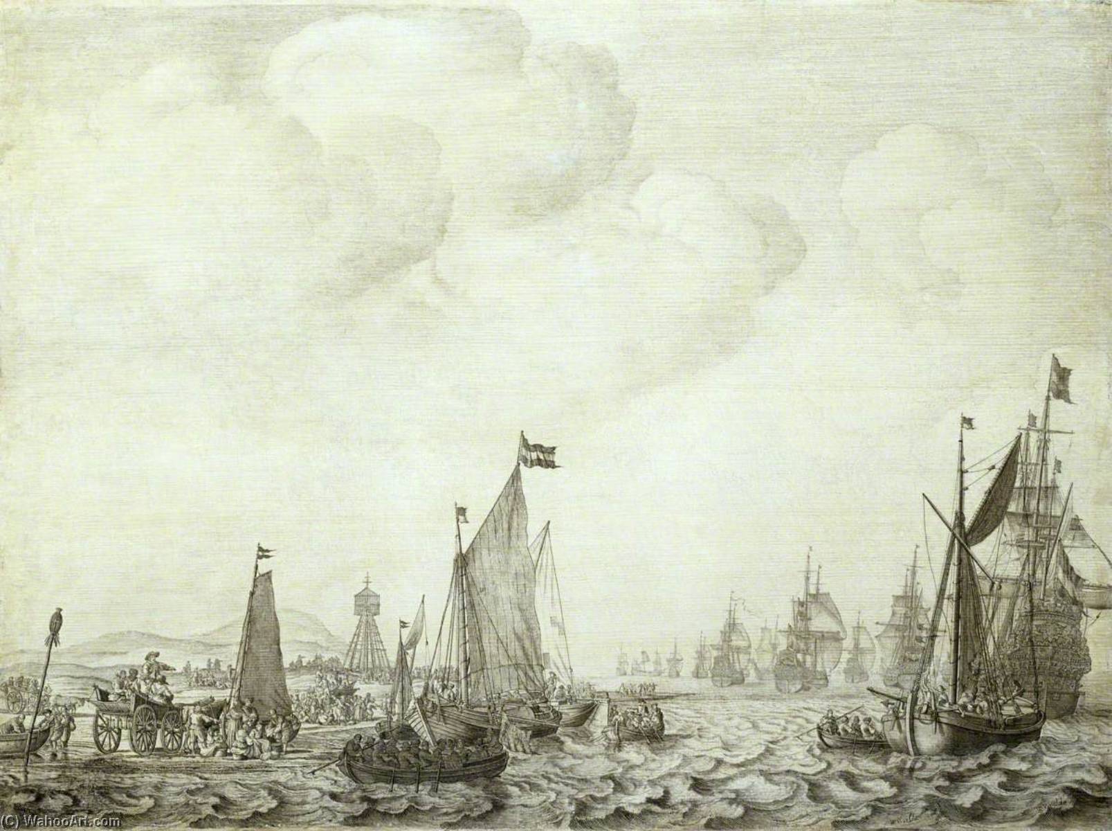 Wikioo.org - The Encyclopedia of Fine Arts - Painting, Artwork by Willem Van De Velde The Elder - A Kaag and a Galjoot Close to the Shore with Witte de With in the 'Brederode' Leaving the Vlie, 9 June 1645