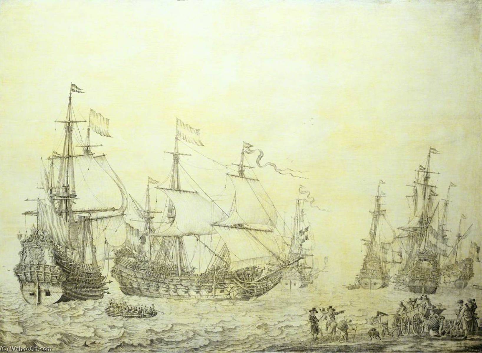 WikiOO.org - Енциклопедия за изящни изкуства - Живопис, Произведения на изкуството Willem Van De Velde The Elder - Dutch Ships Coming to Anchor near the Shore