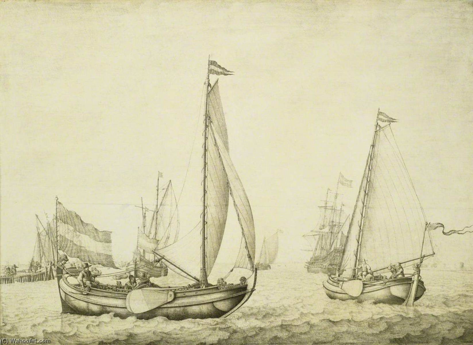 WikiOO.org - Encyclopedia of Fine Arts - Lukisan, Artwork Willem Van De Velde The Elder - Two Dutch Boeier Yachts Under Sail