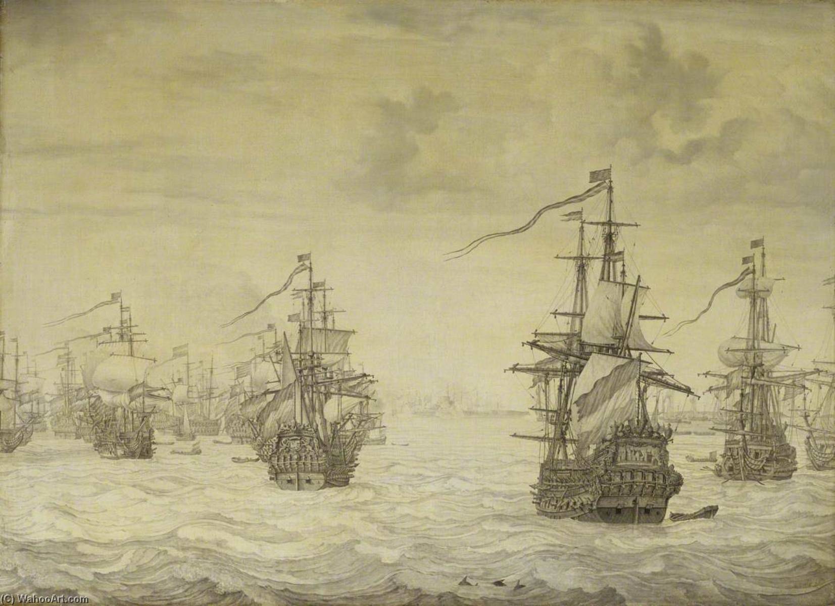 WikiOO.org - Encyclopedia of Fine Arts - Festés, Grafika Willem Van De Velde The Elder - Dutch Attack on Harwich, July 1667
