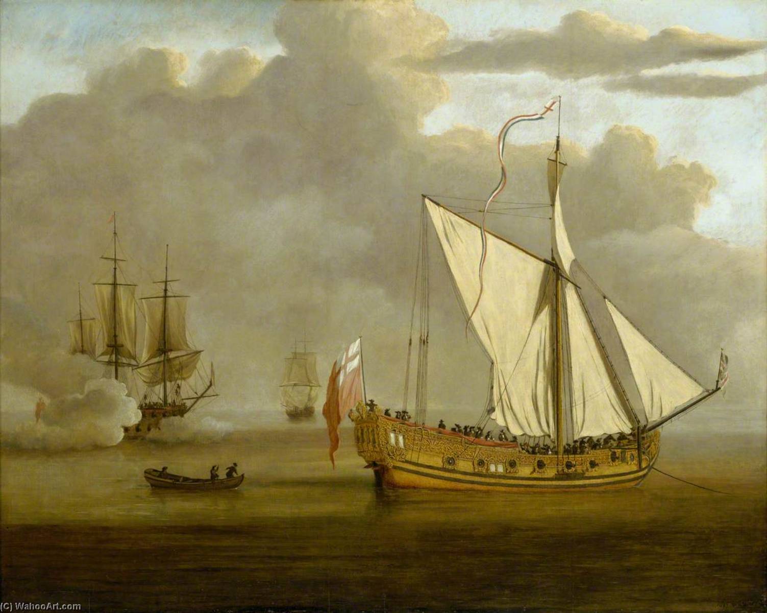 Wikioo.org - The Encyclopedia of Fine Arts - Painting, Artwork by Willem Van De Velde The Elder - The English Yacht 'Portsmouth' at Anchor