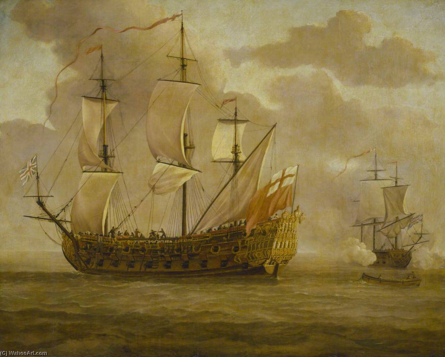 Wikioo.org - สารานุกรมวิจิตรศิลป์ - จิตรกรรม Willem Van De Velde The Elder - HMS 'Woolwich' before a Light Breeze