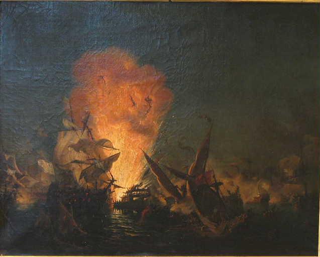 WikiOO.org - Енциклопедия за изящни изкуства - Живопис, Произведения на изкуството Ambroise Louis Garneray - Bataille navale nocturne, Palerme, 31 mai 1676