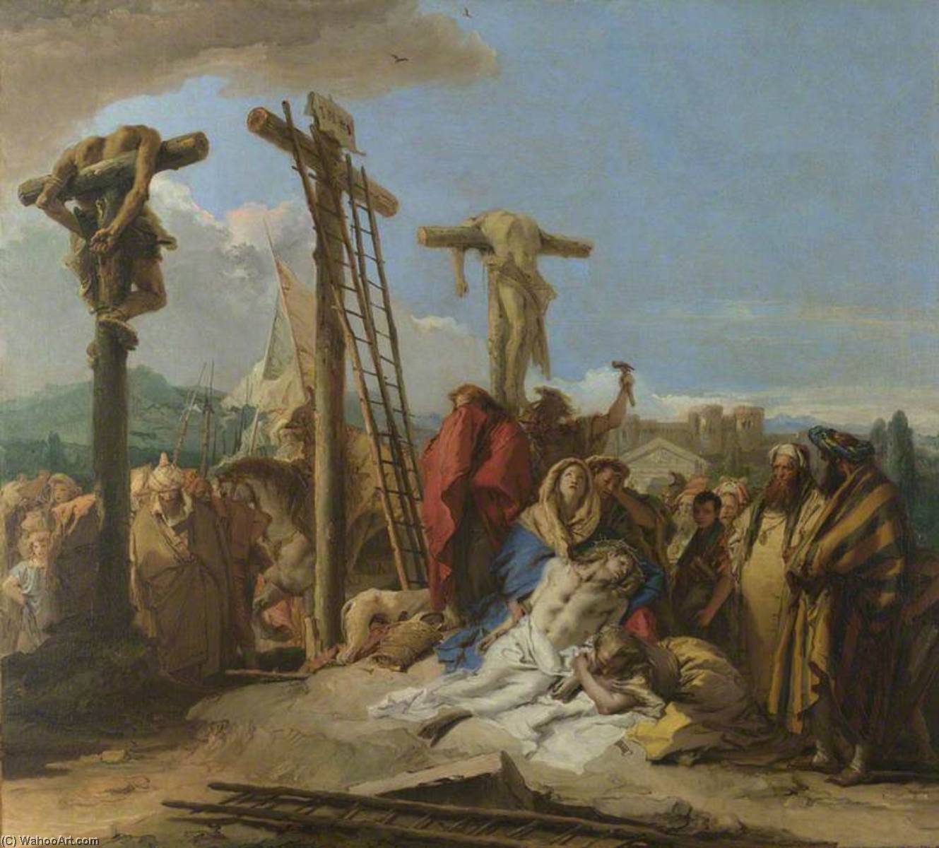 Wikioo.org – La Enciclopedia de las Bellas Artes - Pintura, Obras de arte de Giandomenico Tiepolo - el lamento a  el  pie  todaclasede  el  Cruzar