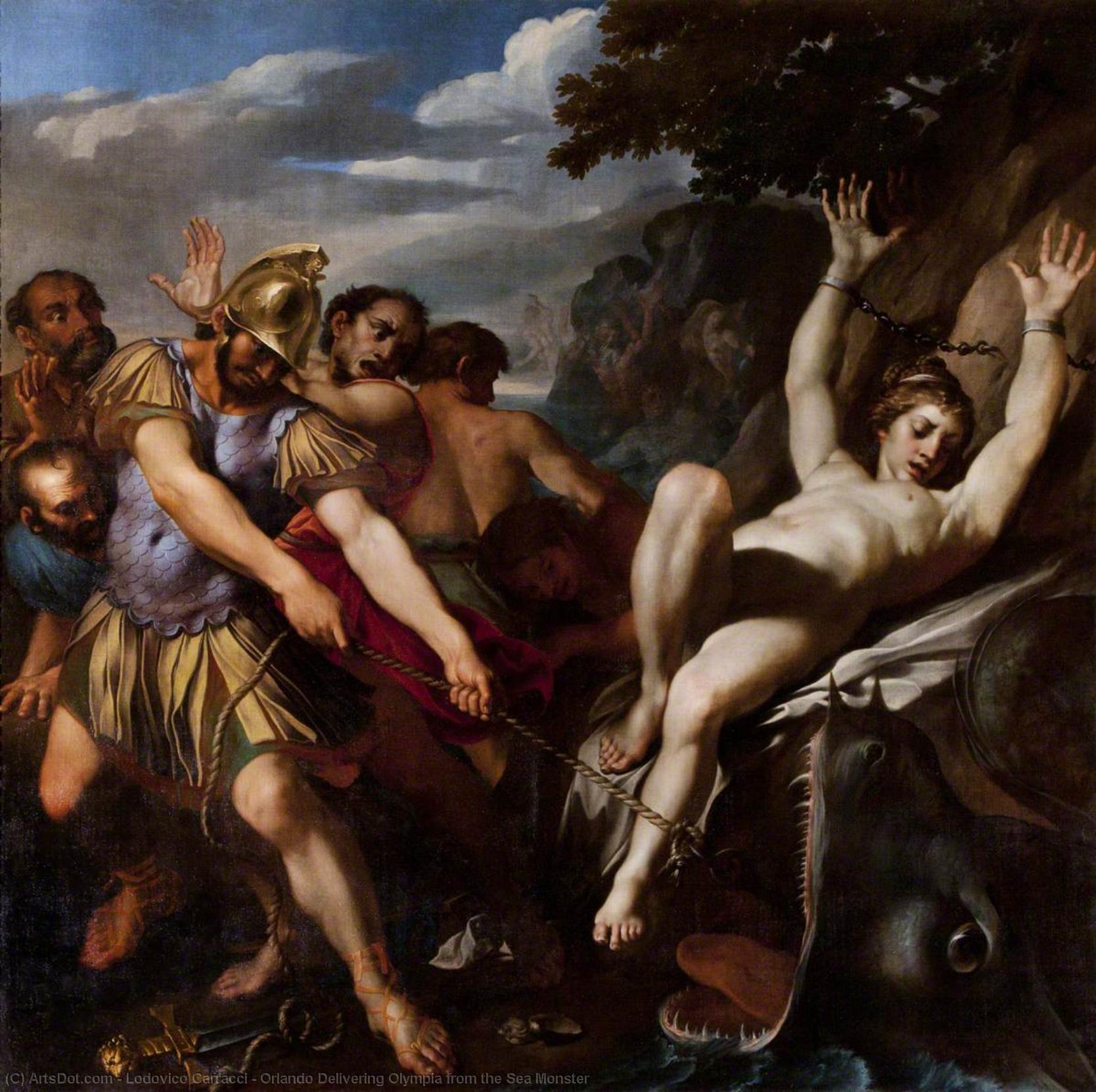 Wikioo.org - The Encyclopedia of Fine Arts - Painting, Artwork by Lodovico Carracci - Orlando Delivering Olympia from the Sea Monster