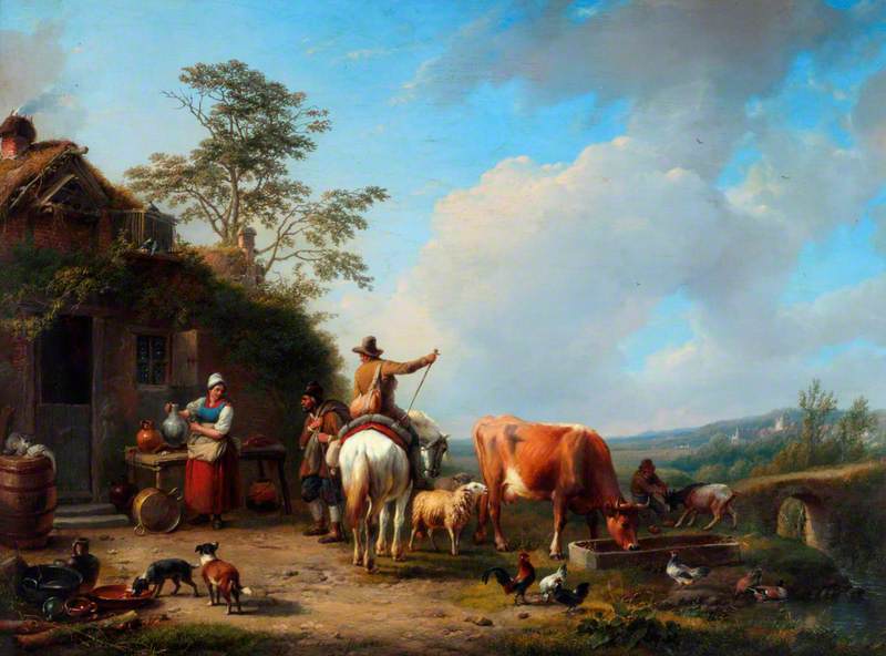 Wikioo.org - The Encyclopedia of Fine Arts - Painting, Artwork by Eugène Joseph Verboeckhoven - Watering Cattle