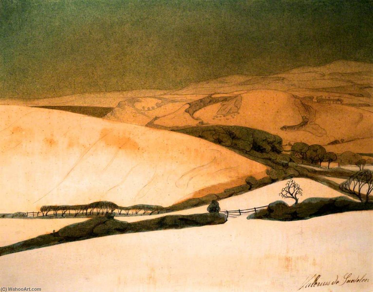 WikiOO.org - Encyclopedia of Fine Arts - Lukisan, Artwork Valerius De Saedeleer - Winter Landscape near Aberystwyth