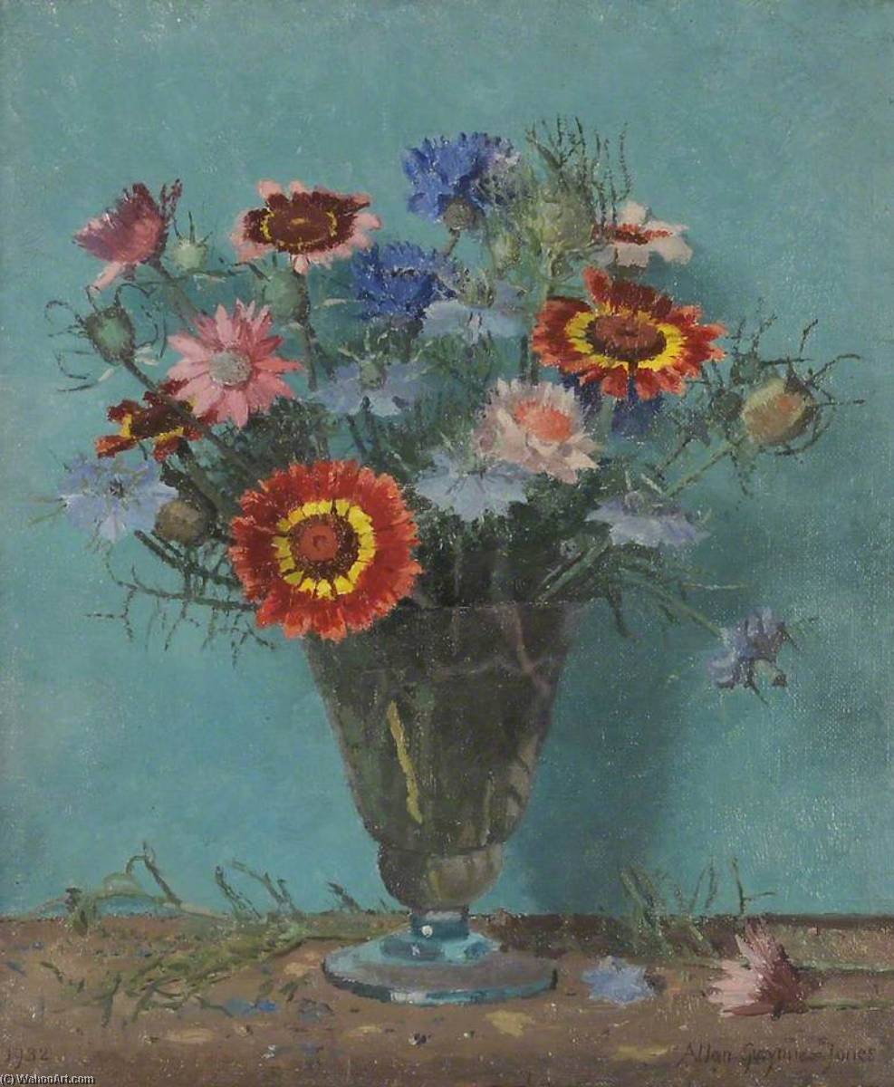 Wikioo.org - The Encyclopedia of Fine Arts - Painting, Artwork by Allan Gwynne Jones - Flowers and Jar