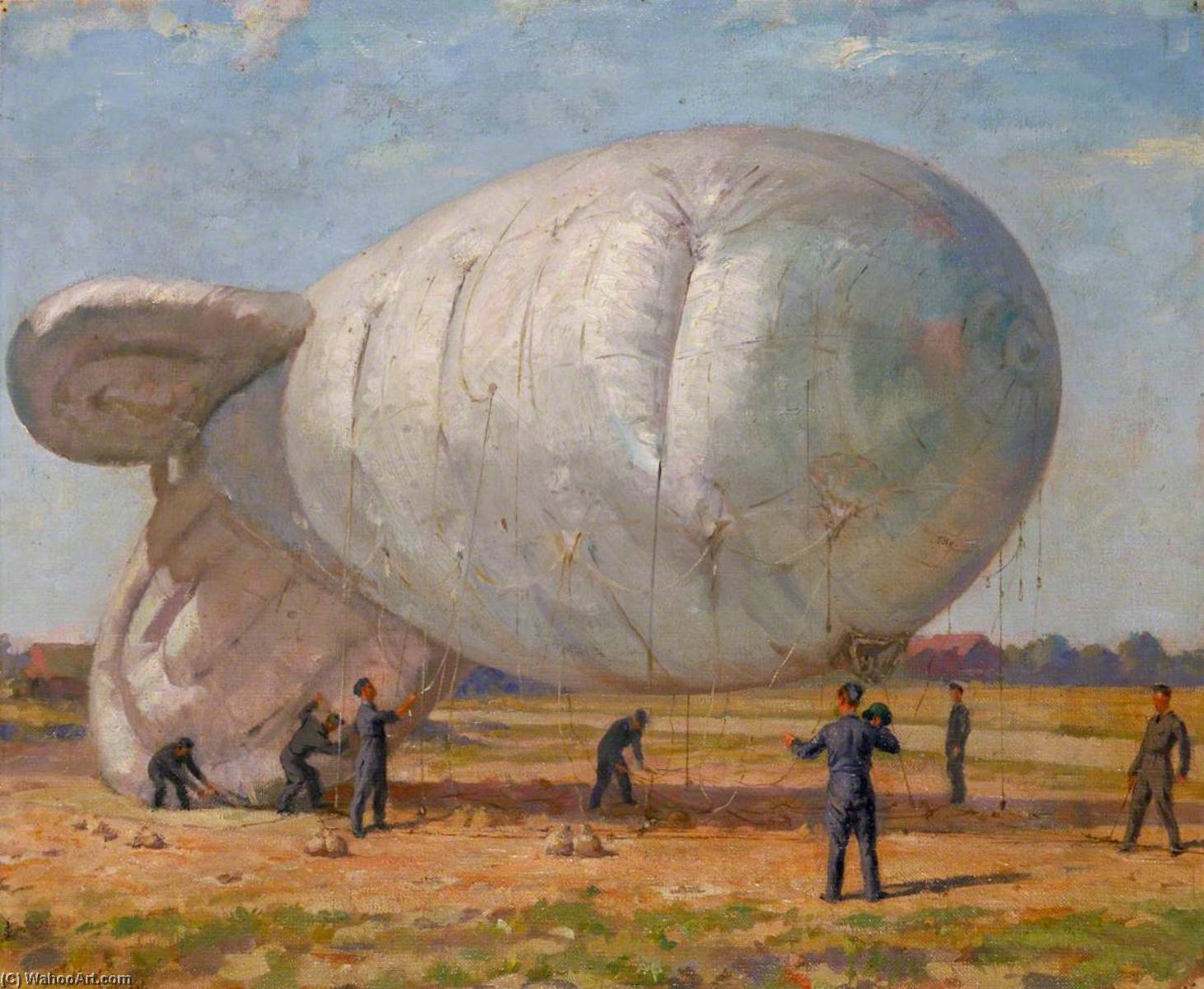 Wikioo.org - The Encyclopedia of Fine Arts - Painting, Artwork by Francis Edwin Hodge - Bedding Down A Barrage Balloon