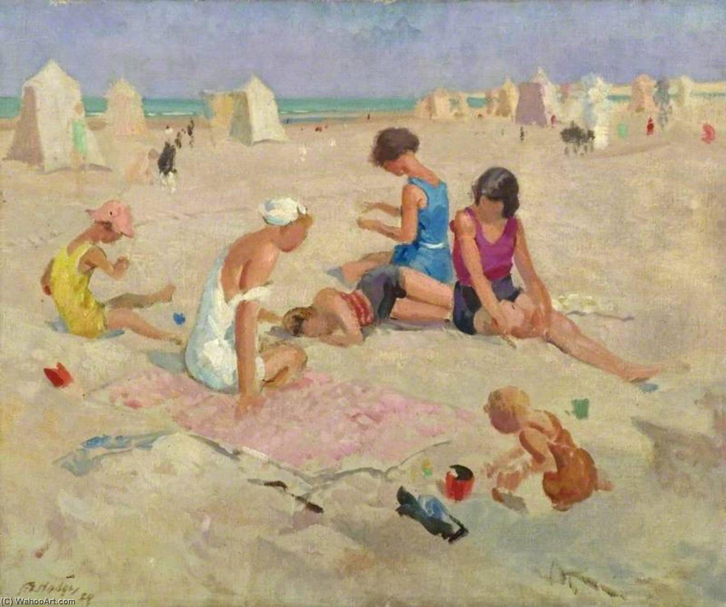 Wikioo.org - The Encyclopedia of Fine Arts - Painting, Artwork by Francis Edwin Hodge - On the Sands, Le Touquet, France