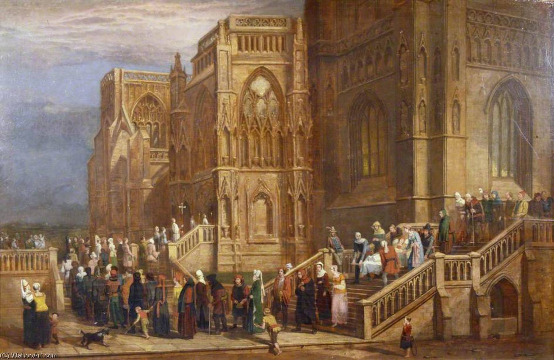 Wikioo.org - The Encyclopedia of Fine Arts - Painting, Artwork by Edward Villiers Rippingille - A Procession of Pilgrims outside St Mary Redcliffe