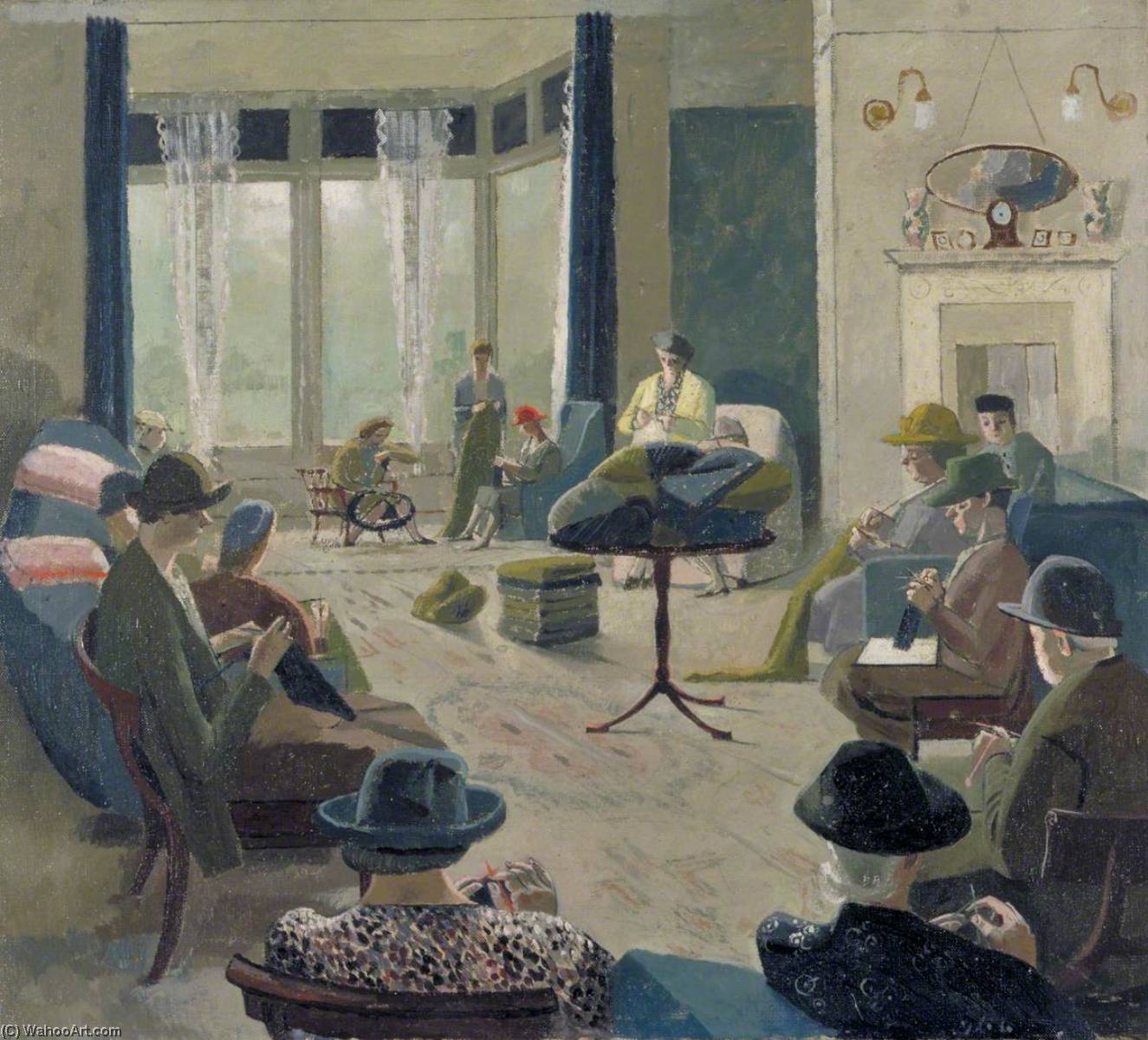 Wikioo.org - The Encyclopedia of Fine Arts - Painting, Artwork by Evelyn Mary Dunbar - A Knitting Party