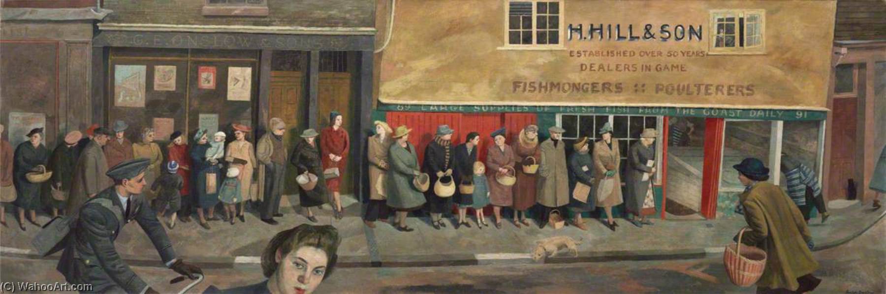 Wikioo.org - The Encyclopedia of Fine Arts - Painting, Artwork by Evelyn Mary Dunbar - The Queue at the Fish Shop