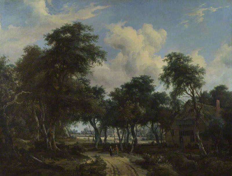 Wikioo.org - The Encyclopedia of Fine Arts - Painting, Artwork by Meindert Hobbema - A Woody Landscape with a Cottage