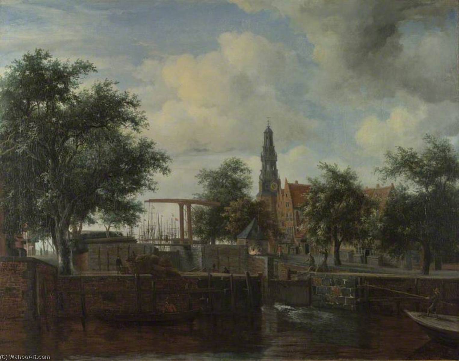Wikioo.org - The Encyclopedia of Fine Arts - Painting, Artwork by Meindert Hobbema - The Haarlem Lock, Amsterdam