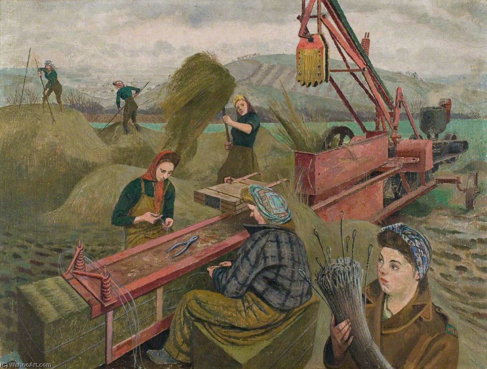Wikioo.org - The Encyclopedia of Fine Arts - Painting, Artwork by Evelyn Mary Dunbar - Baling Hay