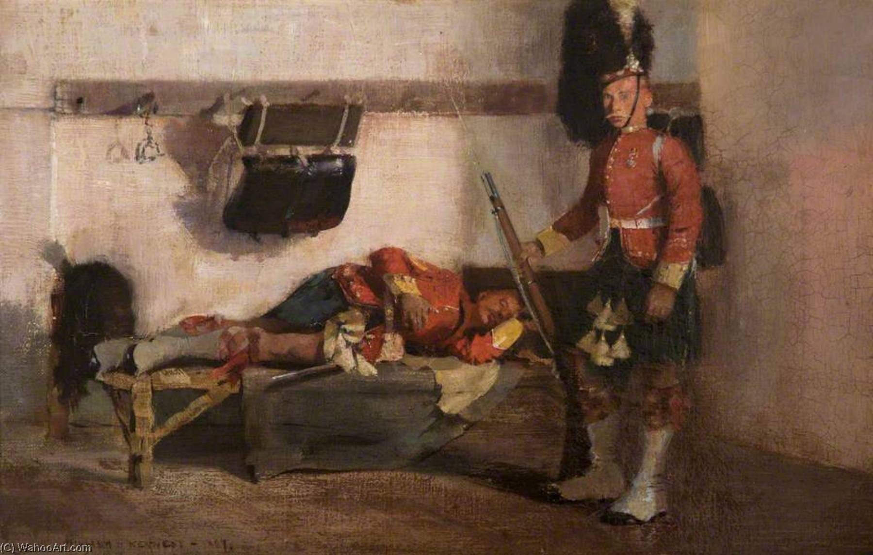 Wikioo.org - The Encyclopedia of Fine Arts - Painting, Artwork by William Joseph Kennedy - Two Highland Soldiers in the Guardroom