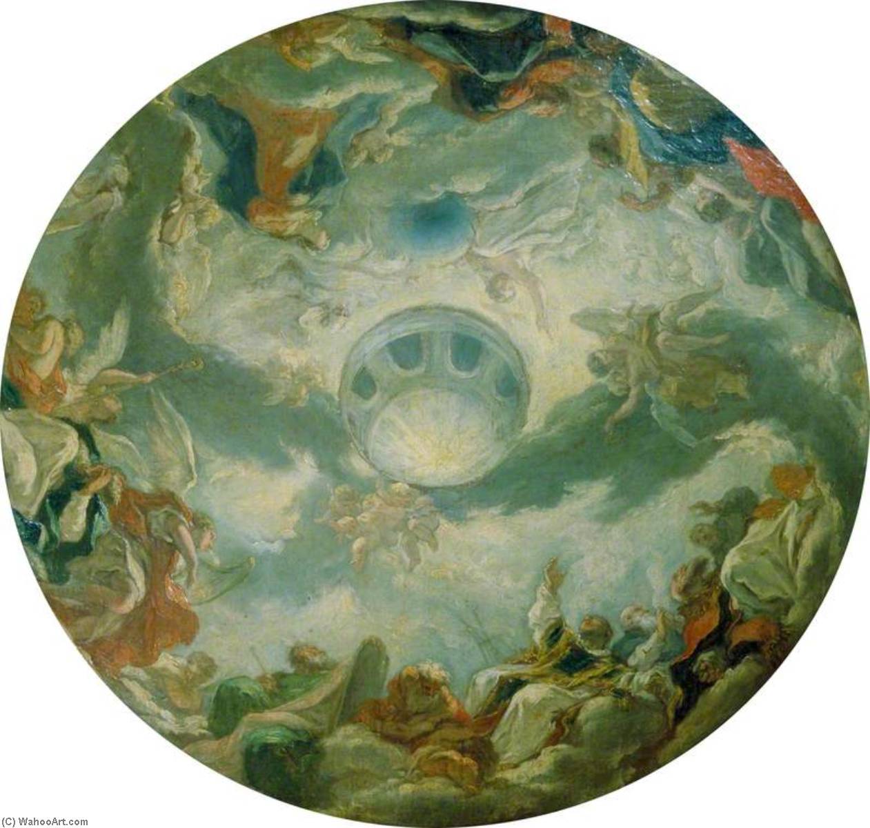 Wikioo.org - The Encyclopedia of Fine Arts - Painting, Artwork by Giovanni Antonio Pellegrini - The Adoration of the Trinity (design for the decoration of a dome)