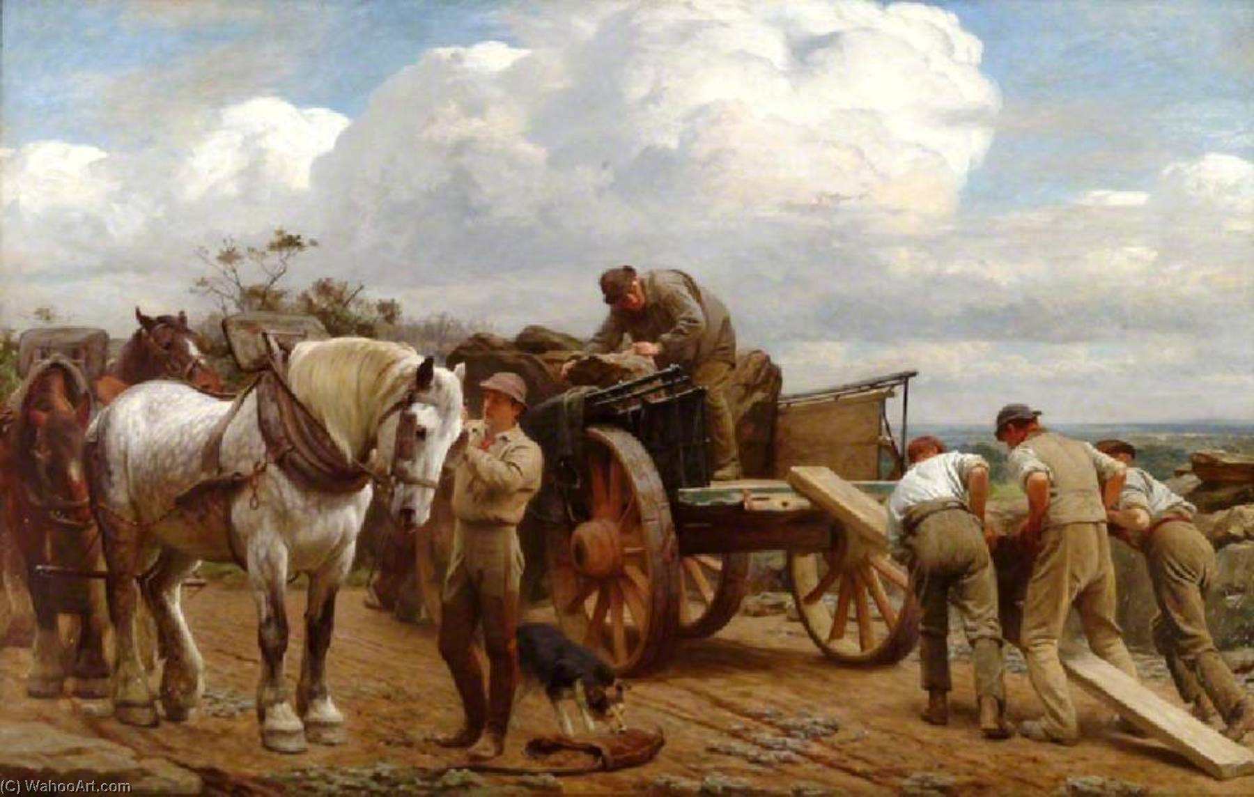 Wikioo.org - The Encyclopedia of Fine Arts - Painting, Artwork by Henry Tanworth Wells - Loading at the Quarry, Holmbury Hill