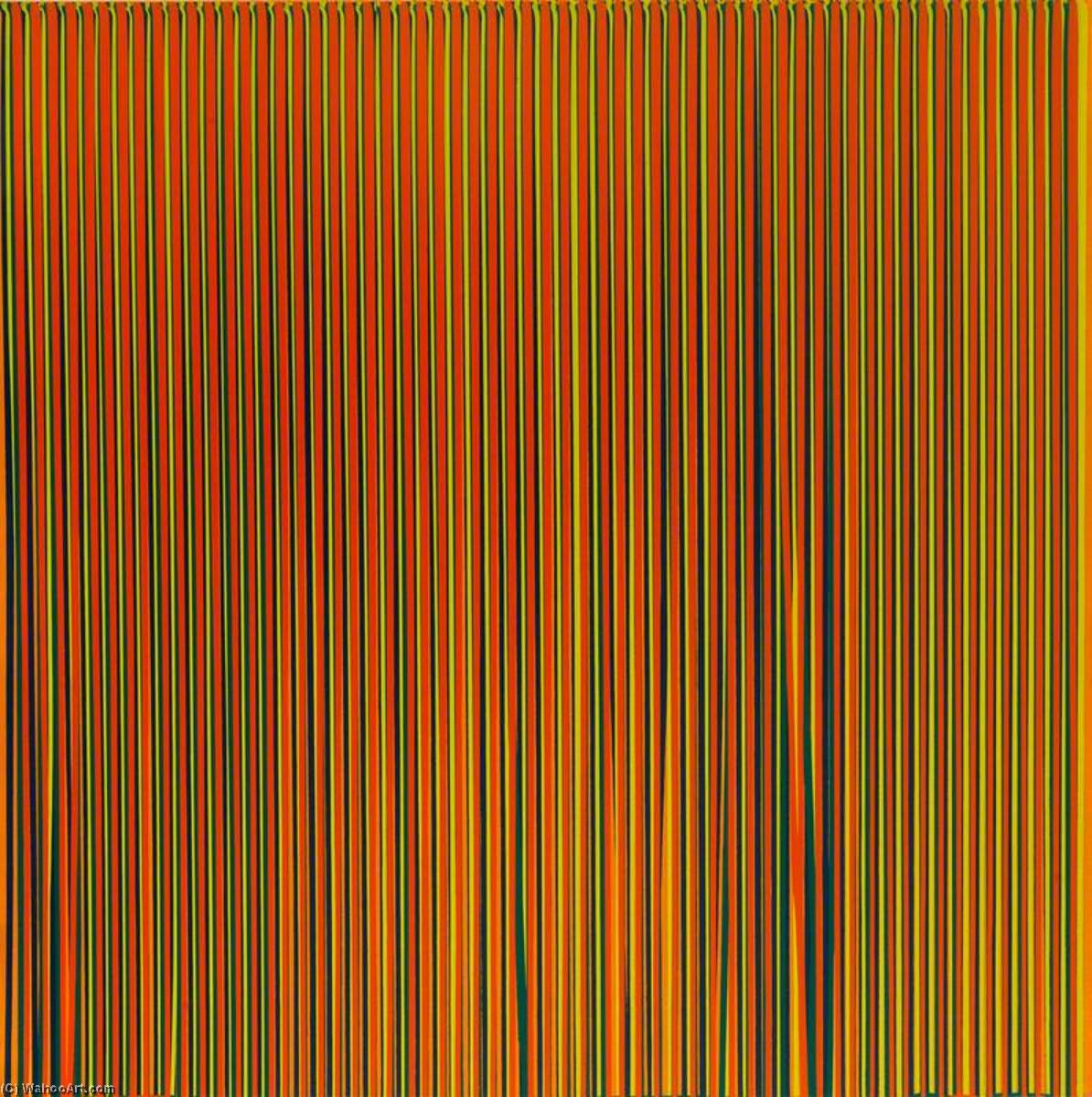 Wikioo.org - The Encyclopedia of Fine Arts - Painting, Artwork by Ian Davenport - Poured Lines Light Orange, Blue, Yellow, Dark Green and Orange
