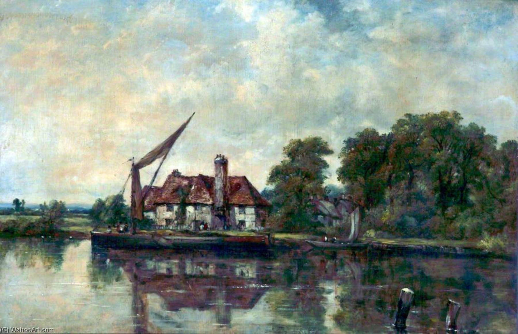Wikioo.org - The Encyclopedia of Fine Arts - Painting, Artwork by Frederick Waters (William) Watts - River Scene with a Cottage