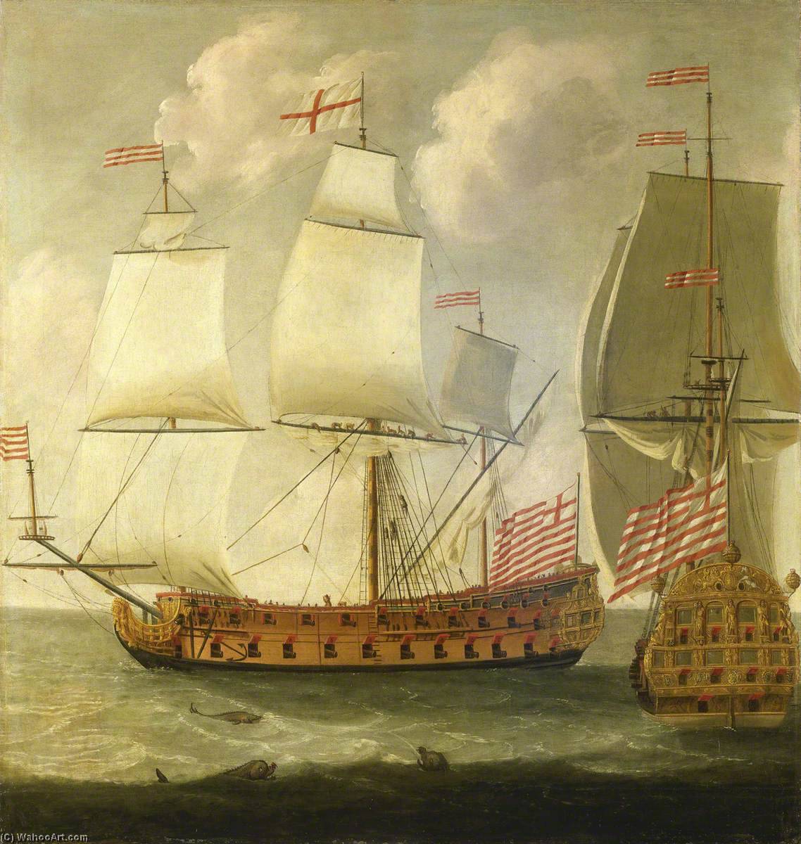 Wikioo.org - The Encyclopedia of Fine Arts - Painting, Artwork by Isaac Sailmaker - Two Views of an East Indiaman of the Time of William III