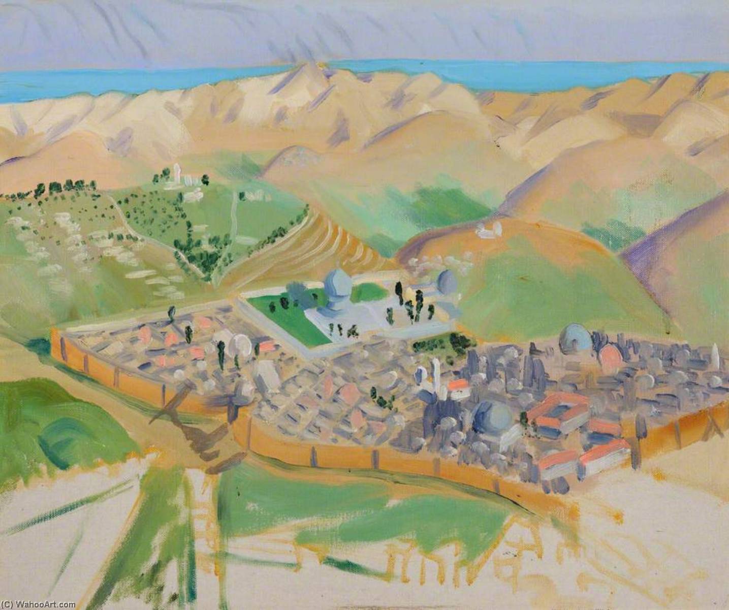 Wikioo.org - The Encyclopedia of Fine Arts - Painting, Artwork by Richard Carline - Sketch for 'Jerusalem Looking towards the Dead Sea from 3,000 Feet'