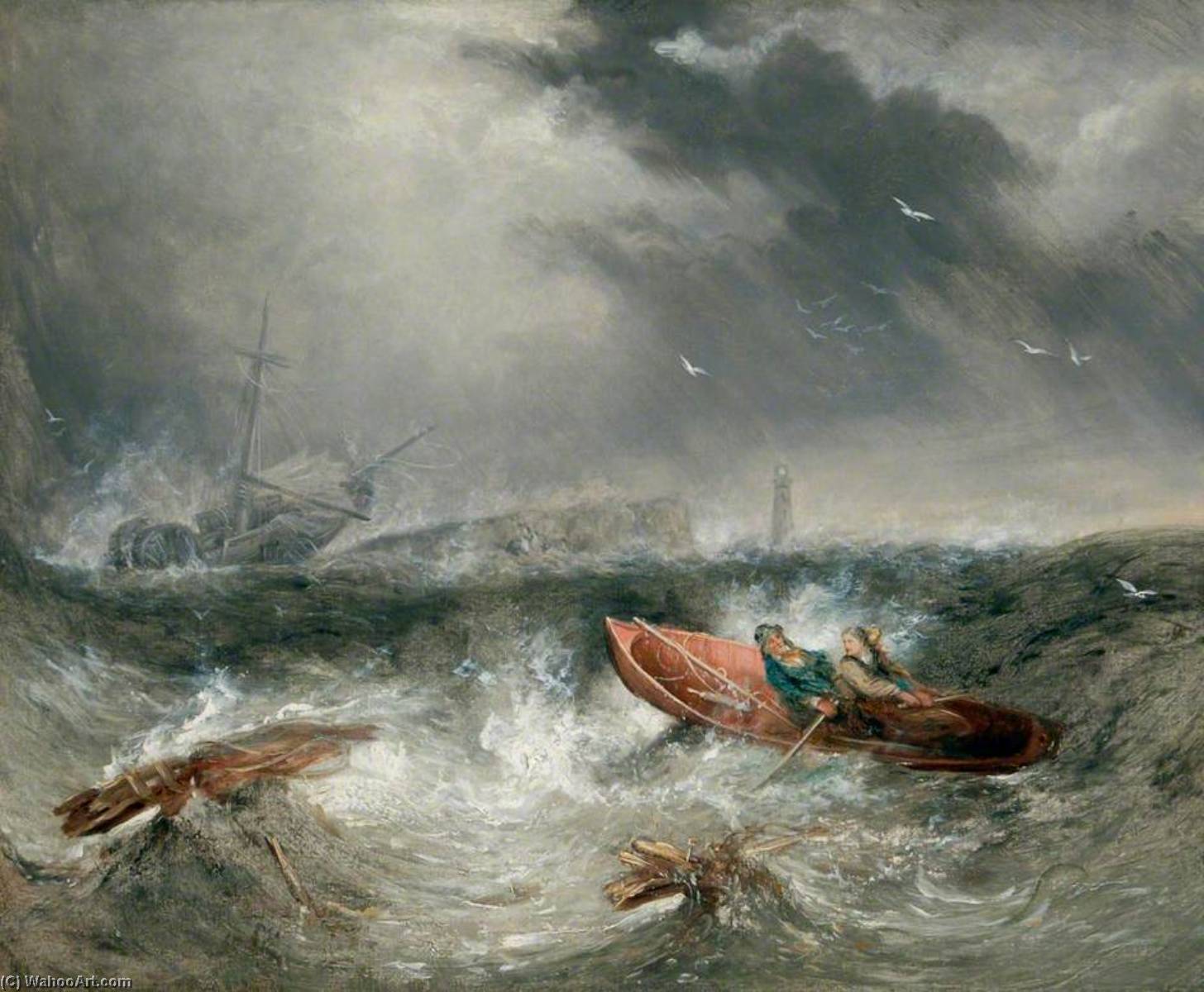 Wikioo.org - The Encyclopedia of Fine Arts - Painting, Artwork by Henry Perlee Parker - William and Grace Darling Going to the Rescue of the SS 'Forfarshire'