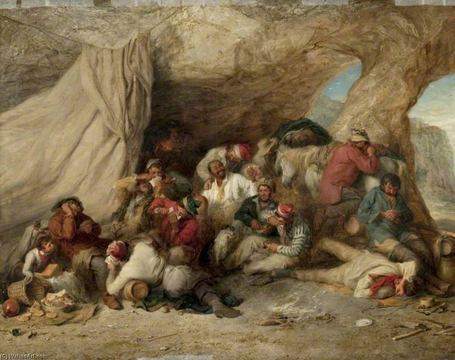 Wikioo.org - The Encyclopedia of Fine Arts - Painting, Artwork by Henry Perlee Parker - The Smugglers' Cave