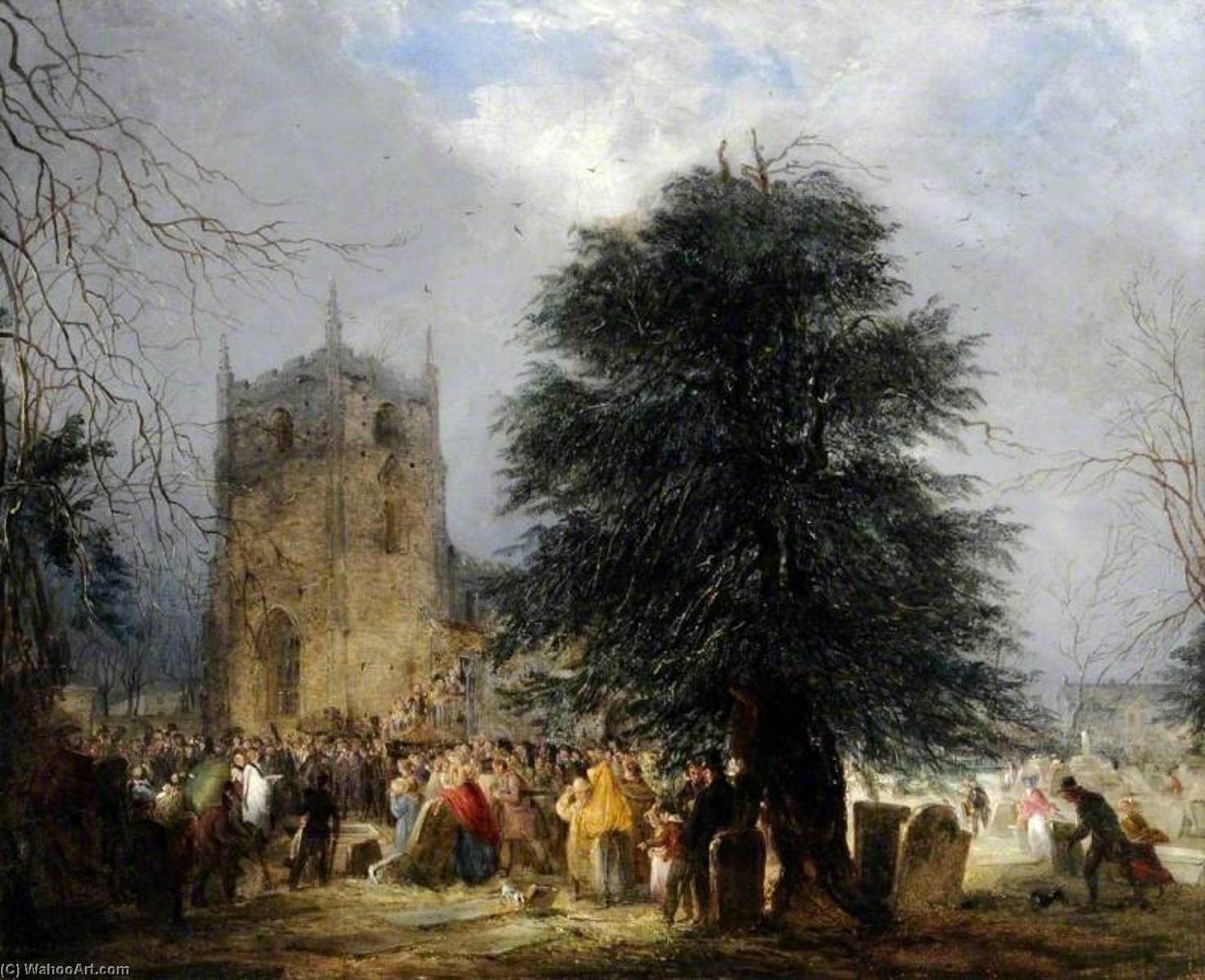 Wikioo.org - The Encyclopedia of Fine Arts - Painting, Artwork by Henry Perlee Parker - The Burial of Sir Francis Chantrey in Norton Churchyard, Sheffield