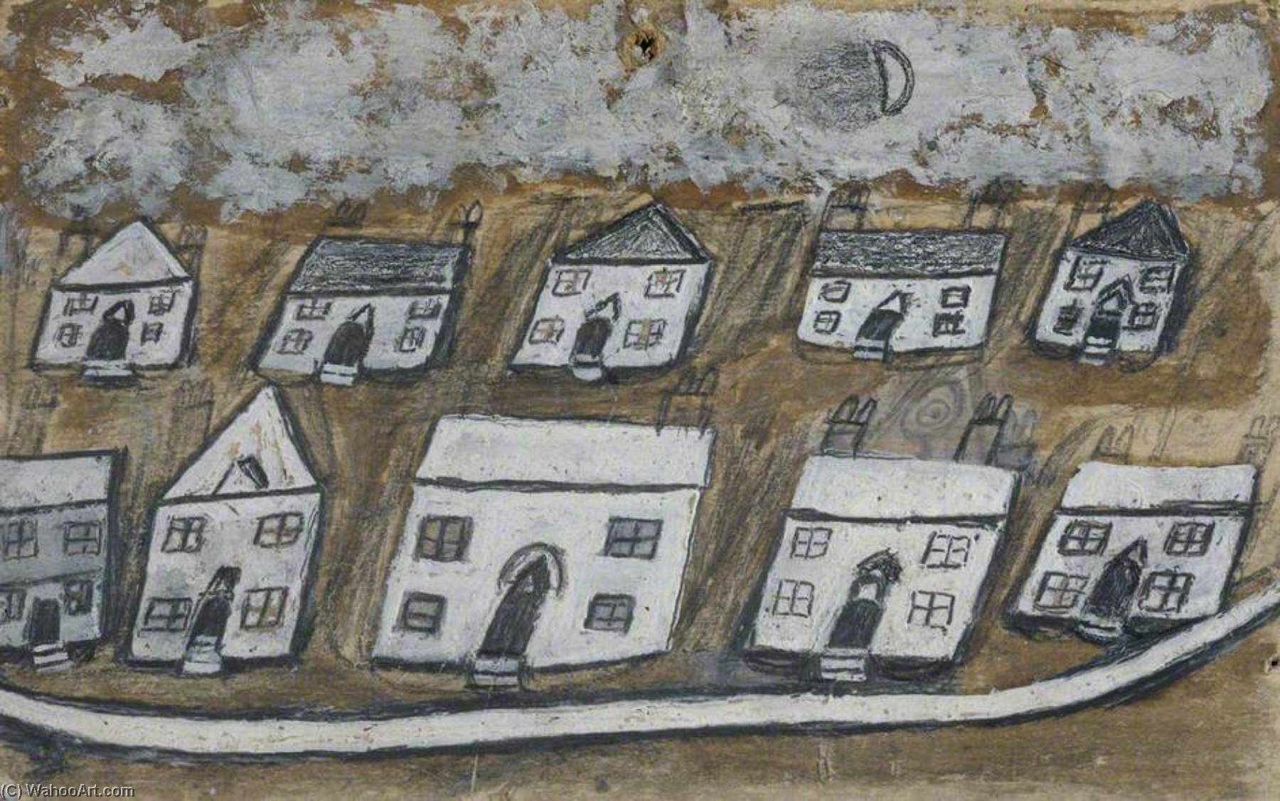 Wikioo.org - The Encyclopedia of Fine Arts - Painting, Artwork by Alfred Wallis - White Houses, Hales Down, near St Ives