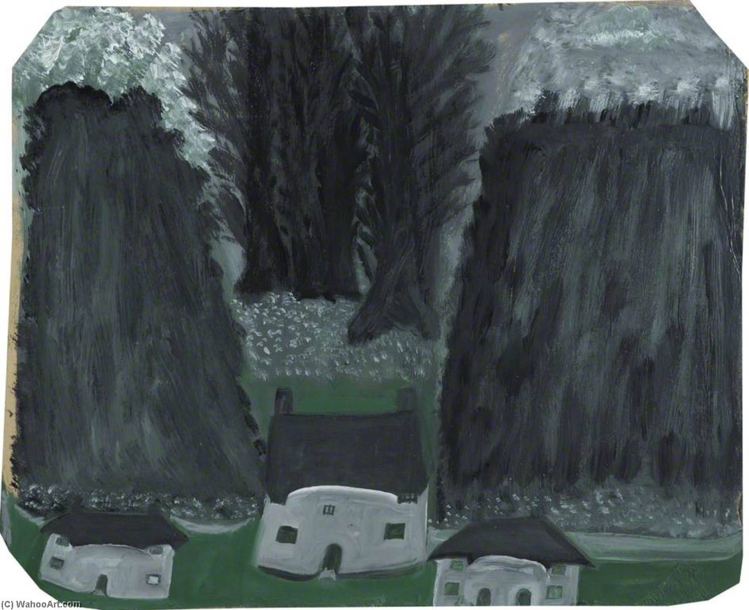 Wikioo.org - The Encyclopedia of Fine Arts - Painting, Artwork by Alfred Wallis - Trees and Cottages