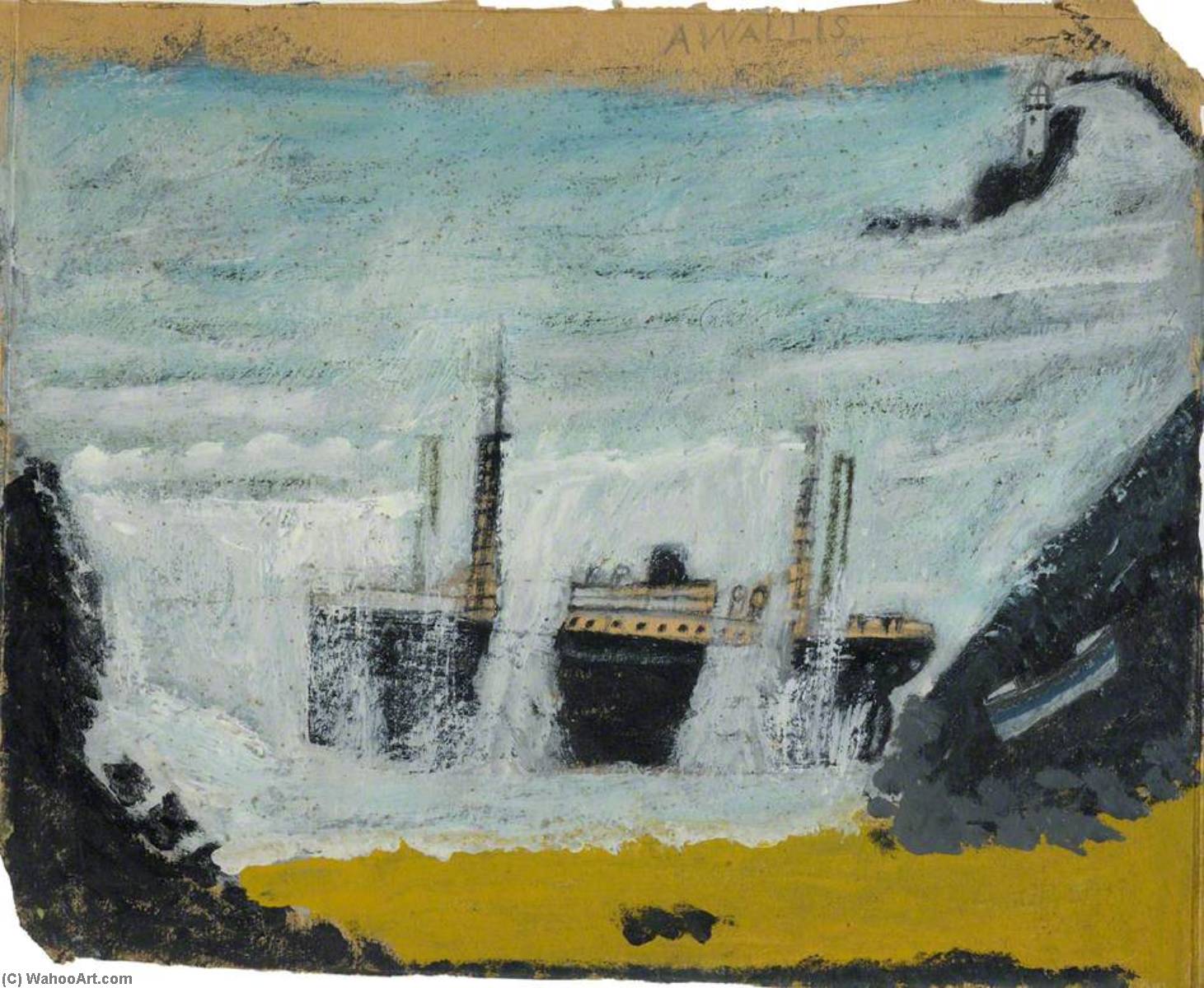 Wikioo.org - The Encyclopedia of Fine Arts - Painting, Artwork by Alfred Wallis - Shipwreck 1, the Wreck of the 'Alba'